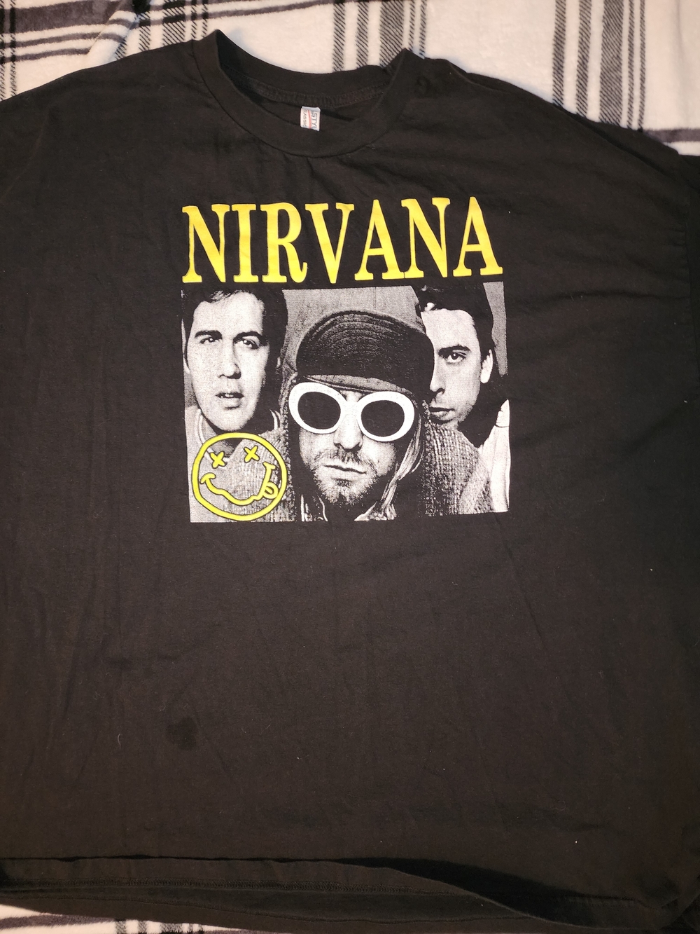 Alstyle Black Short-Sleeve Nirvana Graphic Tee with Yellow Logo